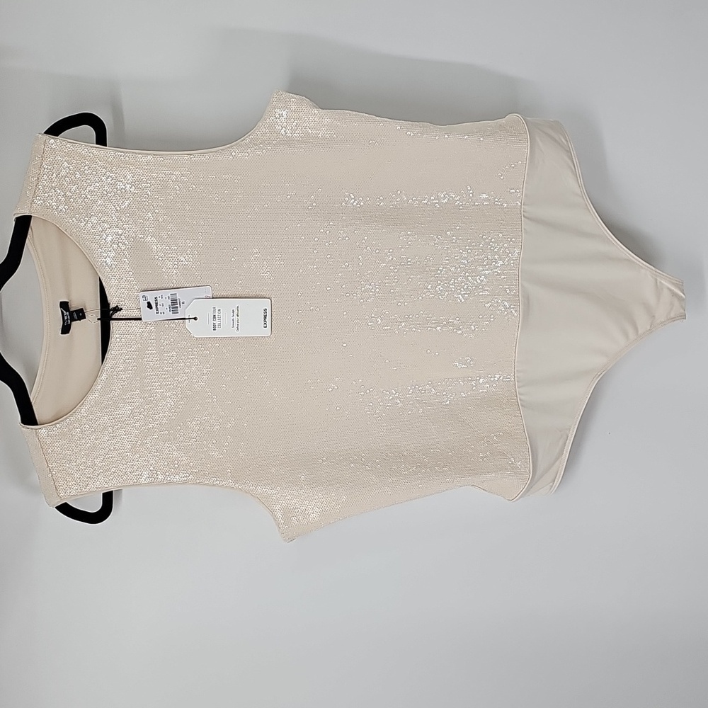 Express‎ Elevated Cream Sequin Sleeveless Crew Ne… - image 12